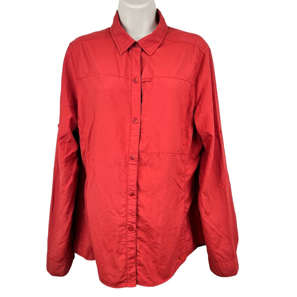 REI Women's Button Up Shirt Roll Tab Vented Pocket UPF Terracota Large Outdoor